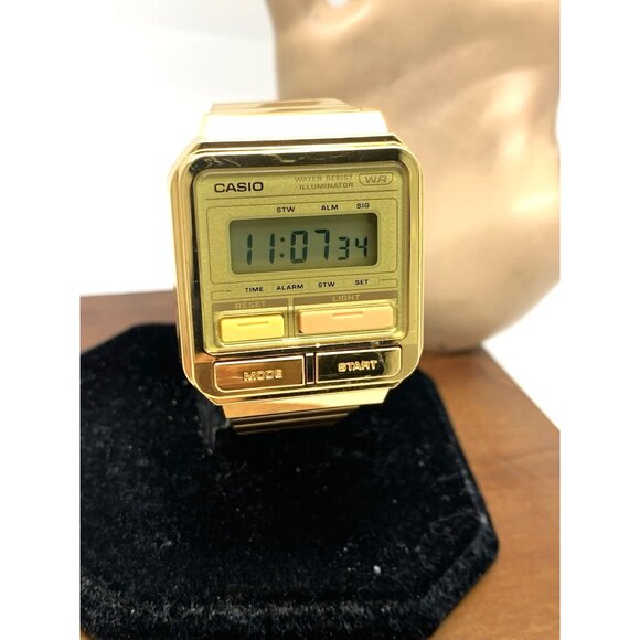 Casio Men's Watch A120WE Quartz Retro Digital Gold Stainless Steel 33mm - Picture 12 of 13